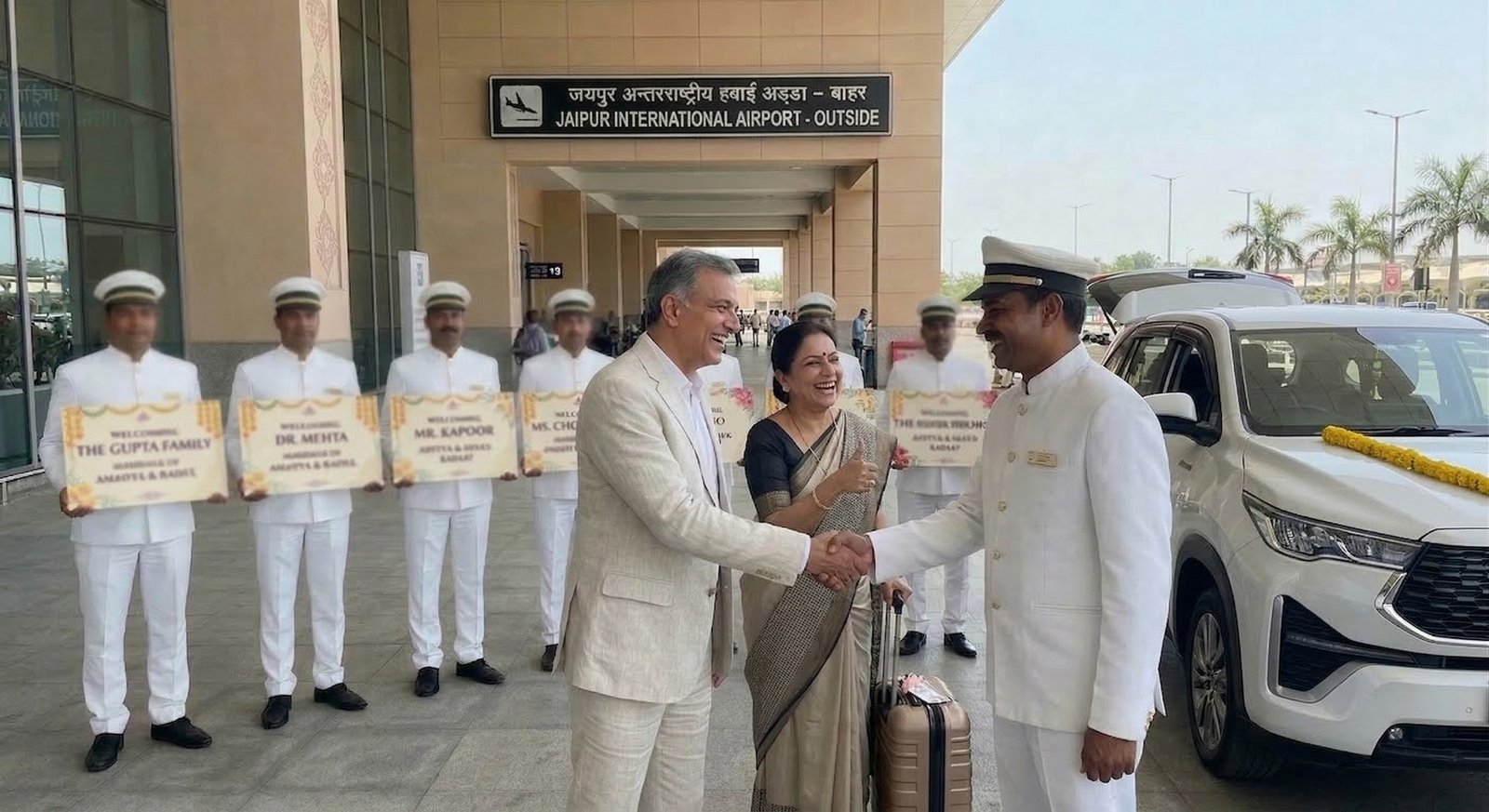 Ruia Travels driver greeting a customer at Jaipur airport